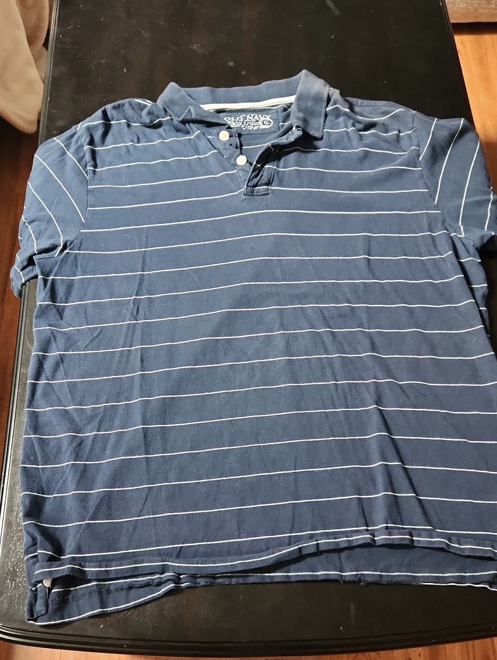 Old Navy Blue Polo with White Stripes
